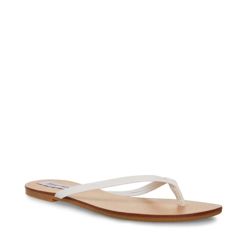 White Steve Madden Image Leather Women's Flip Flops | PH 8029HJW